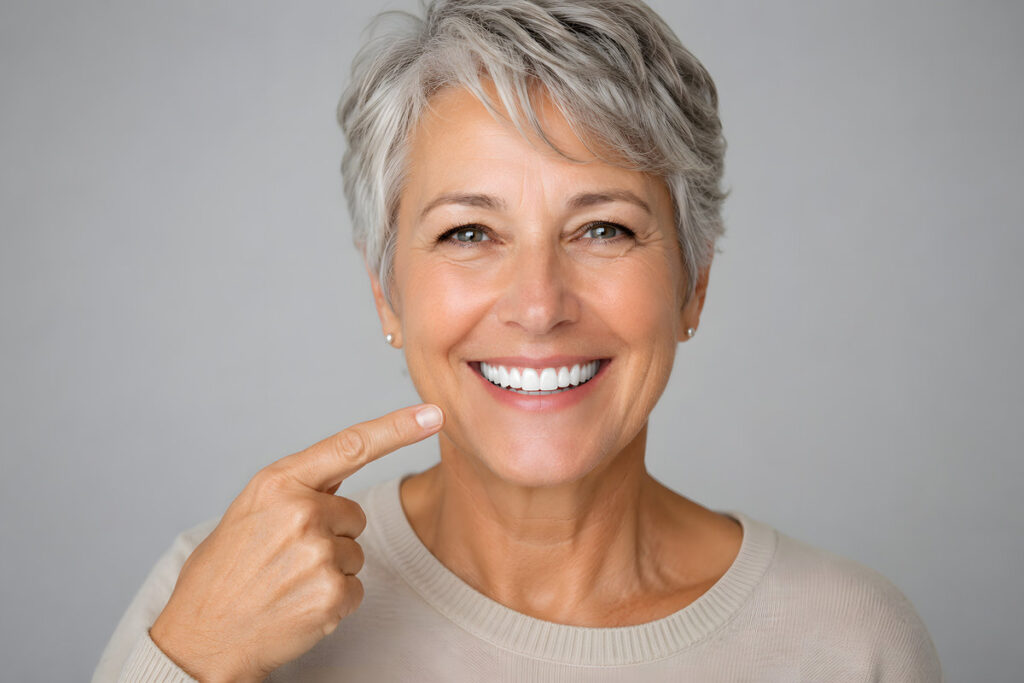 Smiling Senior Woman Showing Bright White Teeth After Cosmetic Dentistry